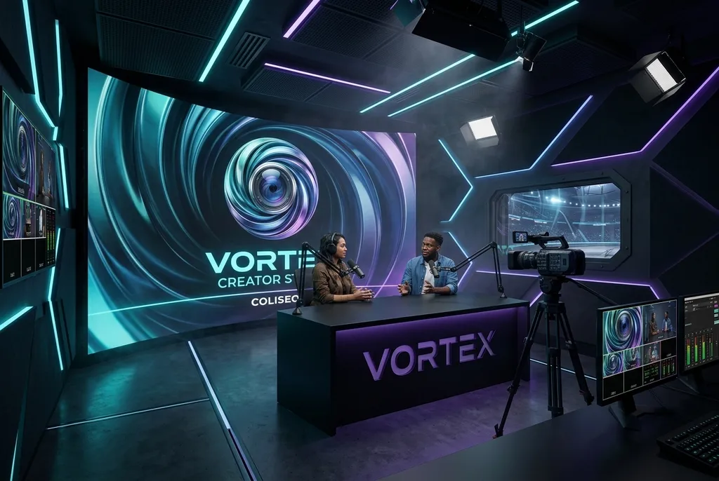 Render conceptual del estudio de creadores de contenido de VORTEX Coliseo