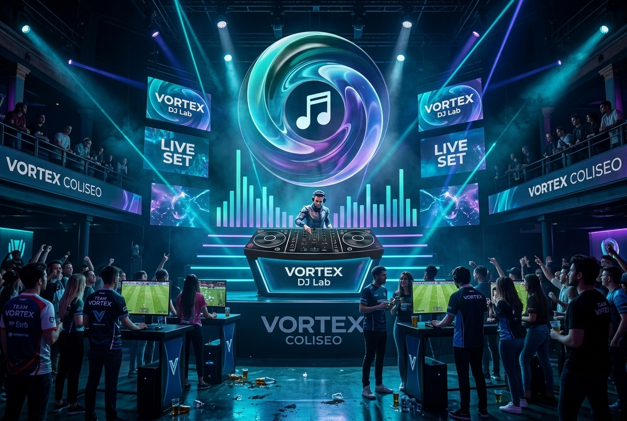 Render conceptual del escenario de DJ Lab de VORTEX Coliseo